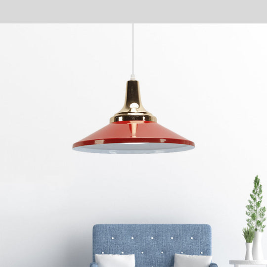 Retro Style 1-Head Pendant Light Fixture: Blue/Green Metallic Cone Shade Hanging Lamp For Bedside