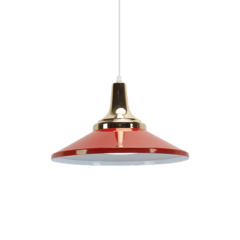 Retro Style Blue/Green Pendant Light With Metallic Cone Shade For Bedside