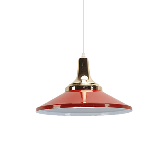 Retro Style Blue/Green Pendant Light With Metallic Cone Shade For Bedside