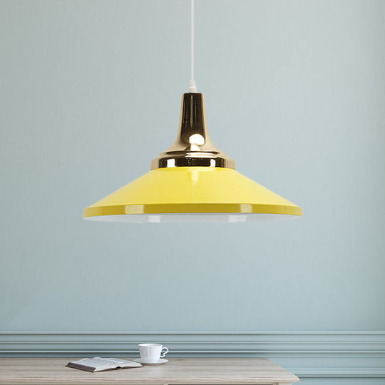 Retro Style 1-Head Pendant Light Fixture: Blue/Green Metallic Cone Shade Hanging Lamp For Bedside