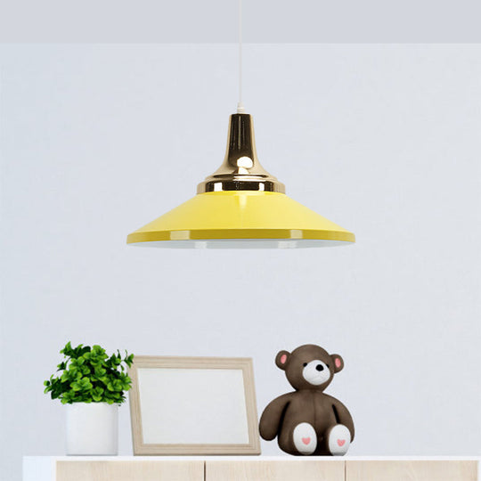 Retro Style 1-Head Pendant Light Fixture: Blue/Green Metallic Cone Shade Hanging Lamp For Bedside