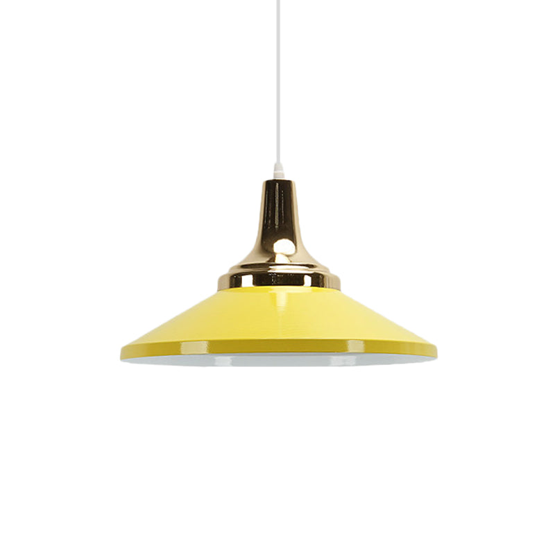 Retro Style Blue/Green Pendant Light With Metallic Cone Shade For Bedside