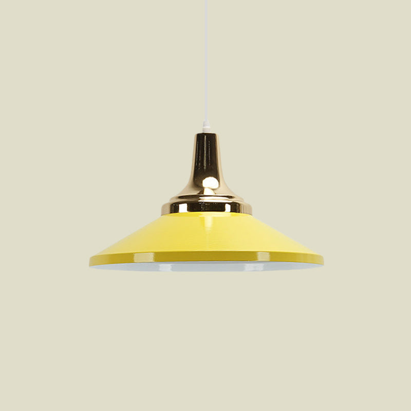 Retro Style Blue/Green Pendant Light With Metallic Cone Shade For Bedside