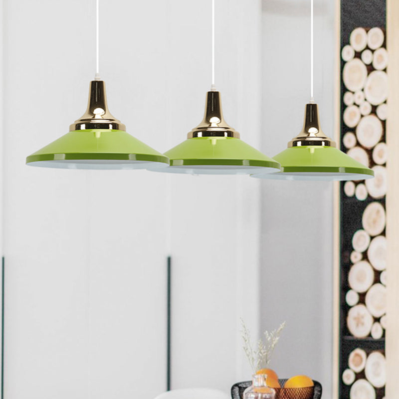 Retro Style 1-Head Pendant Light Fixture: Blue/Green Metallic Cone Shade Hanging Lamp For Bedside