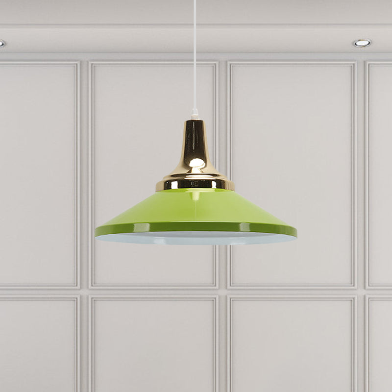 Retro Style 1-Head Pendant Light Fixture: Blue/Green Metallic Cone Shade Hanging Lamp For Bedside