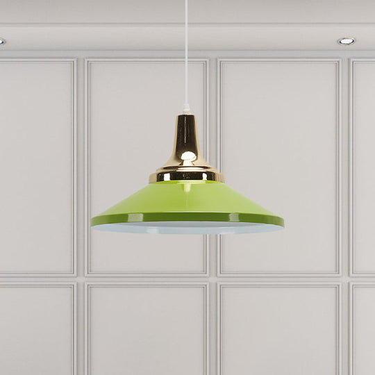 Retro Style 1-Head Pendant Light Fixture: Blue/Green Metallic Cone Shade Hanging Lamp For Bedside