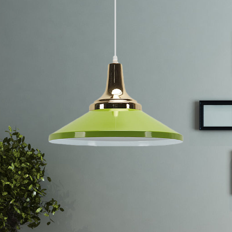 Retro Style 1-Head Pendant Light Fixture: Blue/Green Metallic Cone Shade Hanging Lamp For Bedside