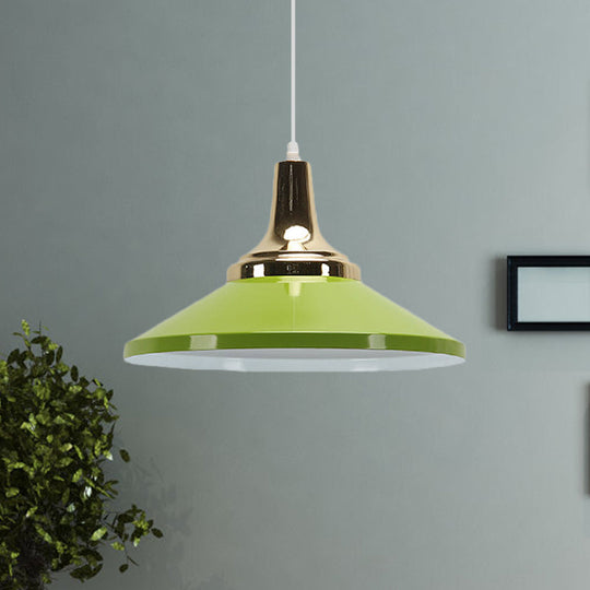 Retro Style 1-Head Pendant Light Fixture: Blue/Green Metallic Cone Shade Hanging Lamp For Bedside