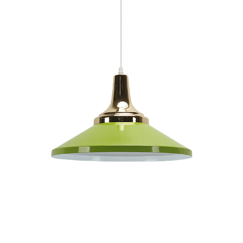 Retro Style 1-Head Pendant Light Fixture: Blue/Green Metallic Cone Shade Hanging Lamp For Bedside