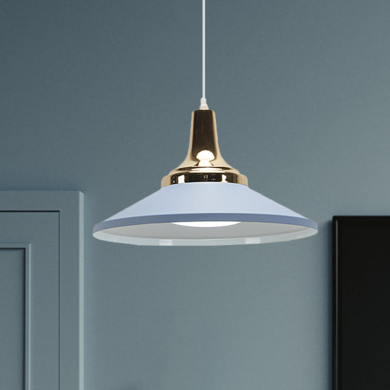Retro Style 1-Head Pendant Light Fixture: Blue/Green Metallic Cone Shade Hanging Lamp For Bedside