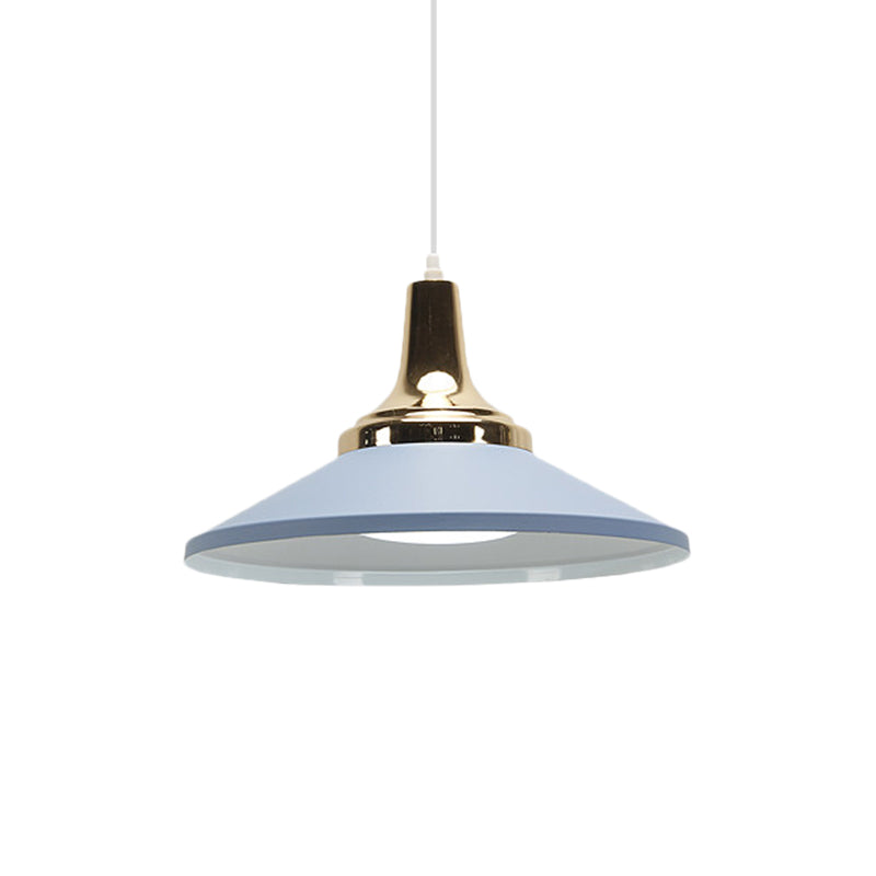 Retro Style 1-Head Pendant Light Fixture: Blue/Green Metallic Cone Shade Hanging Lamp For Bedside