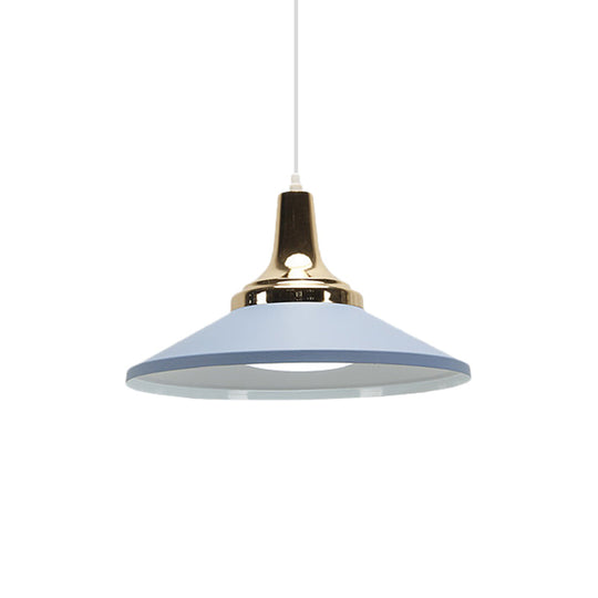 Retro Style 1-Head Pendant Light Fixture: Blue/Green Metallic Cone Shade Hanging Lamp For Bedside