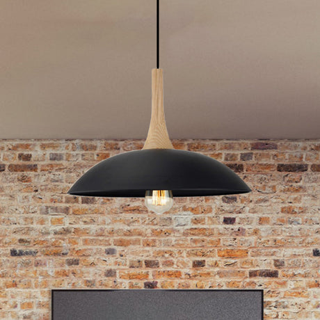 Modernism Style Bowl Pendant Light - Wood And Metal 12.5/16 Wide Black/White Perfect For Table