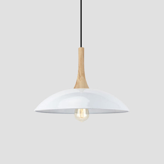 Wood And Metal Modernist Ceiling Pendant Light - Black/White 12.5’/16’ W 1 Head For Table