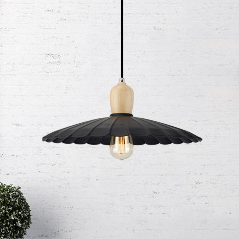 Vintage Scalloped Edge Hanging Lamp - Black/White 1 Light Metal Pendant Dining Table