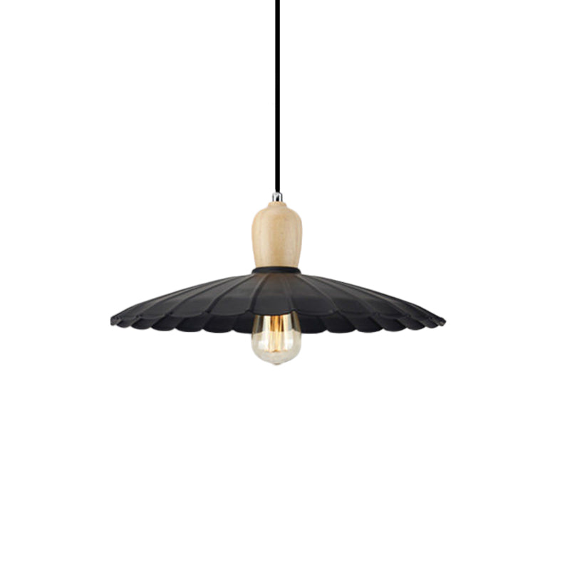 Vintage Scalloped Edge Hanging Lamp - Black/White 1 Light Metal Pendant Dining Table