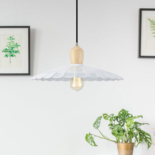 Vintage Scalloped Edge Hanging Lamp - Black/White 1 Light Metal Pendant Dining Table