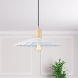 Vintage Scalloped Edge Hanging Lamp - Black/White 1 Light Metal Pendant Dining Table