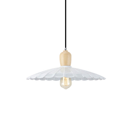 Stylish Vintage Hanging Lamp With Scalloped Edge Black/White Outer And White Inner Metal Pendant