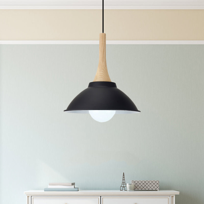 Contemporary Metal And Wood Hanging Pendant Ceiling Light In Black