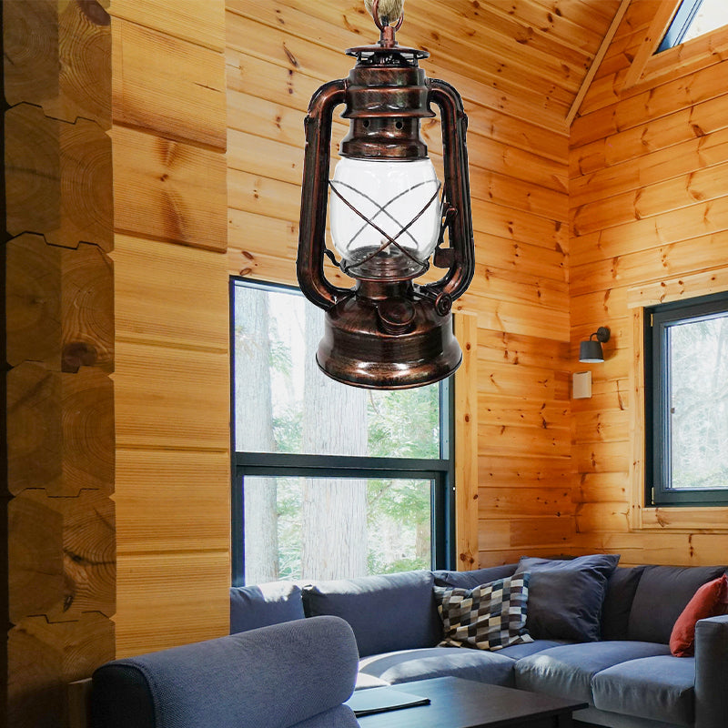 Industrial Clear Glass Pendant Ceiling Light For Coffee Shop - Black/Bronze/Antique Brass Finish