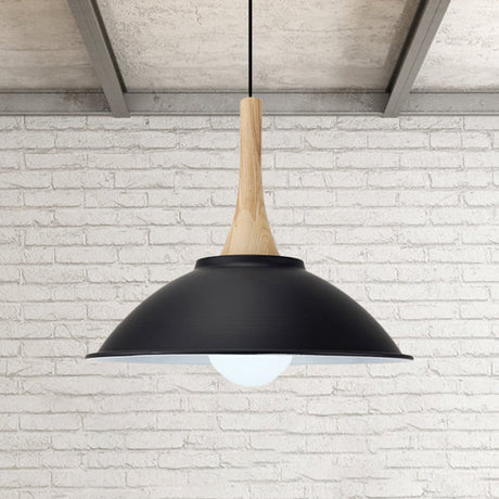 Modern Black Metal Bowl Shade Pendant Lamp - 1 Light Dining Room Hanging
