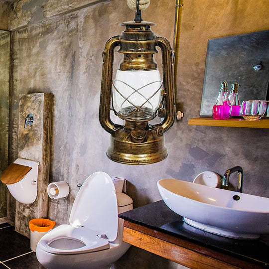 Industrial Clear Glass Pendant Ceiling Light For Coffee Shop - Black/Bronze/Antique Brass Finish