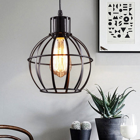 Black Industrial Single Light Pendant Lamp - Globe Metal Hanging For Dining Room