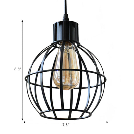 Black Industrial Single Light Pendant Lamp - Globe Metal Hanging For Dining Room