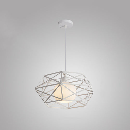 Geometric Metal Cage Pendant Light For Industrial Dining Rooms - Black/White