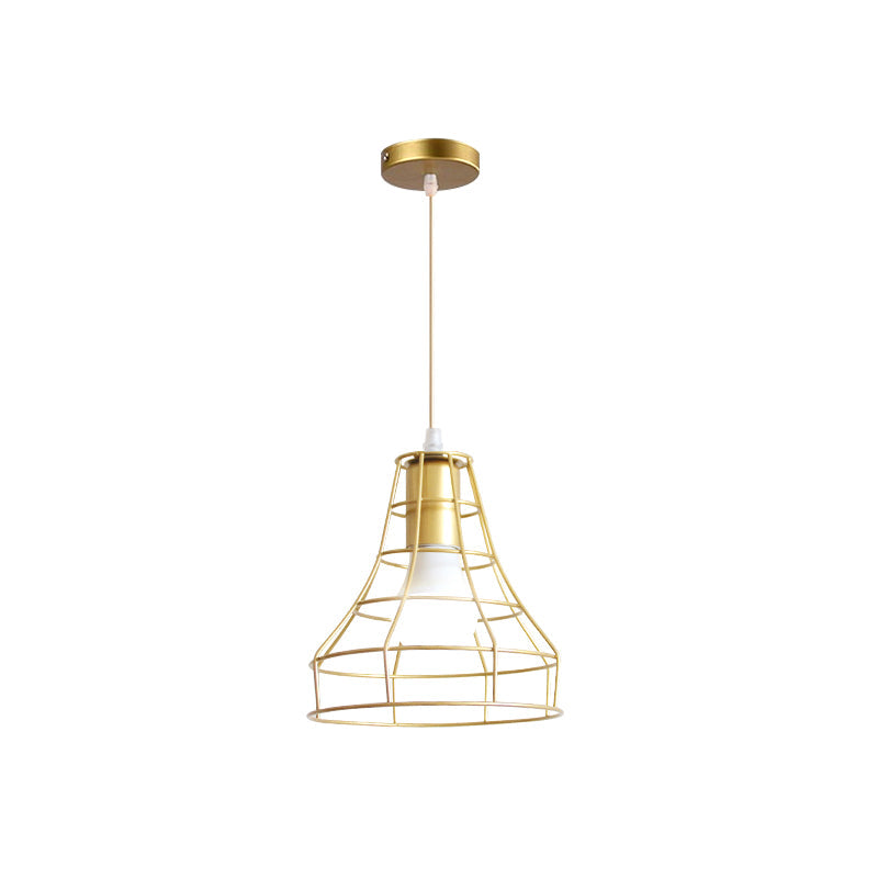Gold Wire Cage Pendant Light - Retro Industrial Iron Hanging Lamp For Coffee Shop
