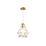 Gold Wire Cage Pendant Light - Retro Industrial Iron Hanging Lamp For Coffee Shop