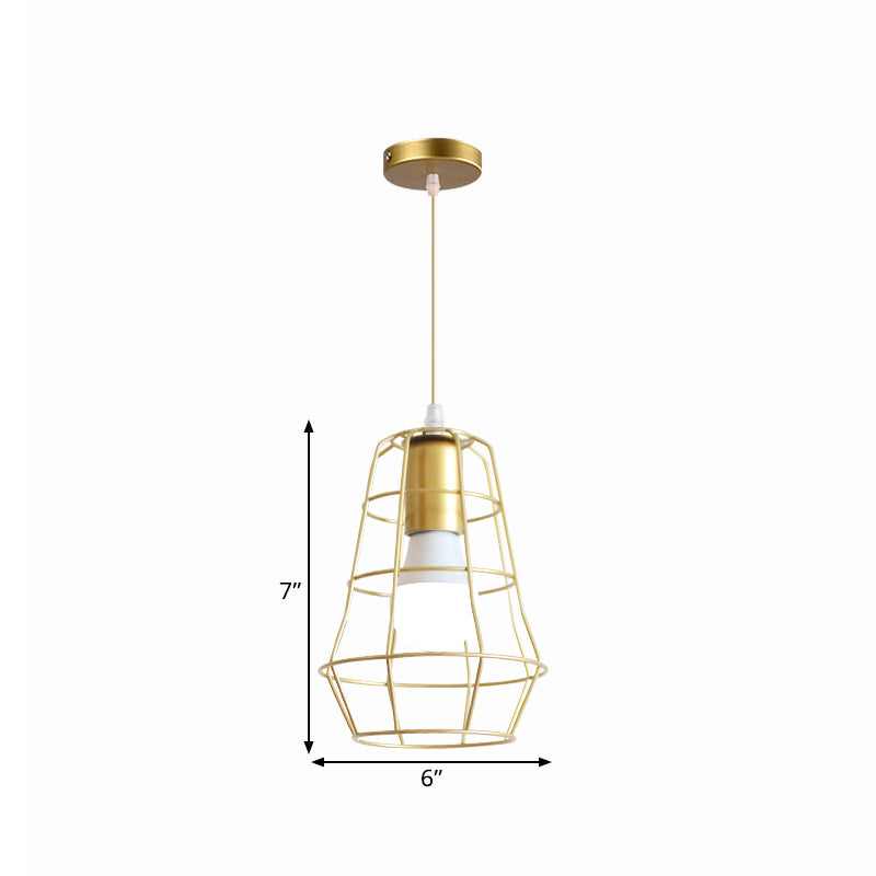 Gold Wire Cage Pendant Light - Retro Industrial Iron Hanging Lamp For Coffee Shop