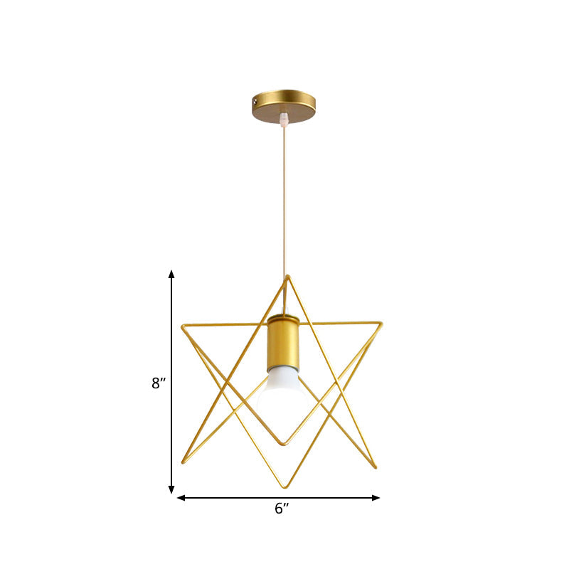 Gold Metal Pendant Light With Globe/Hexagon Cage Shade For Dining Room