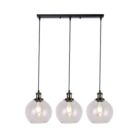 Industrial 3-Light Clear Glass Pendant With Linear Canopy For Living Room