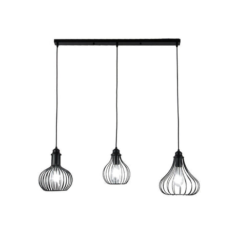 Vintage Onion Caged Pendant Light | 3-Bulb Metallic Fixture In Black Perfect For Restaurants