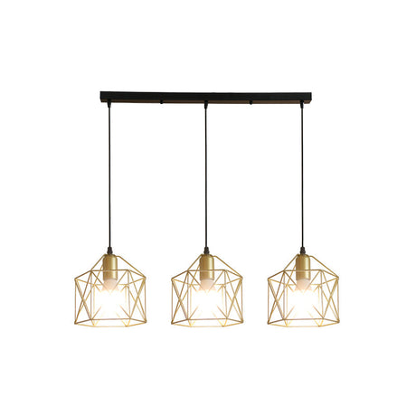 Industrial Gold Iron Hexagon Cage Ceiling Light With 3 Lights Perfect For Restaurants