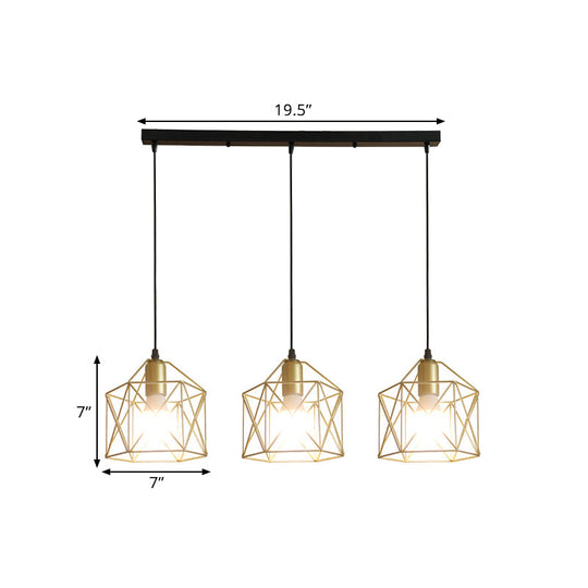 Industrial Style Gold Ceiling Light With Hexagon Cage Shade - Ideal For Restaurants And More!