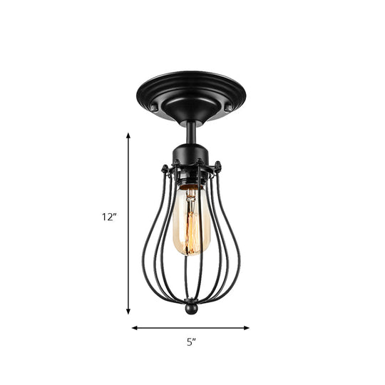 Industrial Style Black Metal Ceiling Lamp - Bulb - Shaped Semi - Flush Mount Light For Dining Room