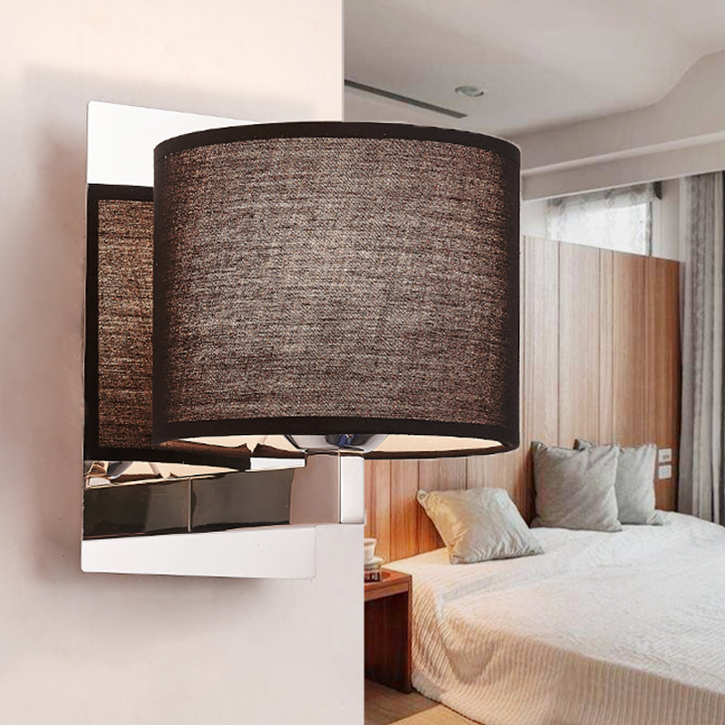 Modern Fabric Drum Wall Mount 1 Light Sconce In Black/White