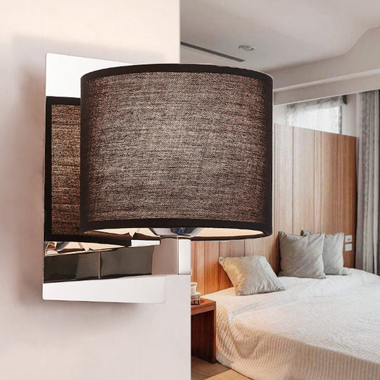 Modern Fabric Drum Wall Mount 1 Light Sconce In Black/White