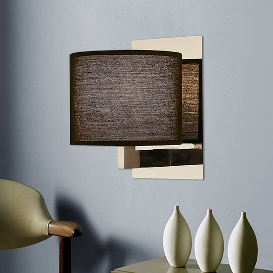 Modern Fabric Led Drum Wall Sconce For Bedside - White/Black