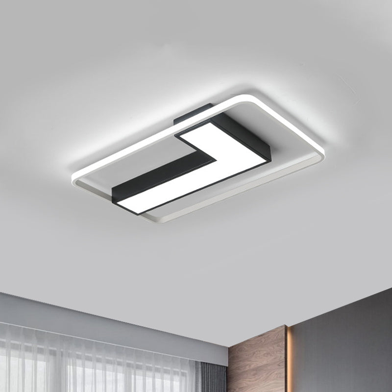 Black L Shaped Led Ceiling Mount Light Fixture For Study Room In Warm/White 19’/24.5’/31.5’ W