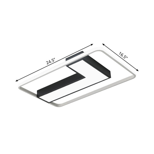 Black L Shaped Led Ceiling Mount Light Fixture For Study Room In Warm/White 19’/24.5’/31.5’ W
