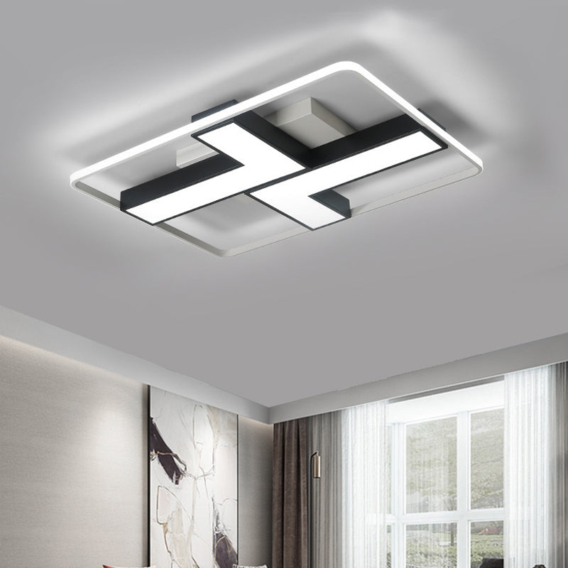 Black L Shaped Led Ceiling Mount Light Fixture For Study Room In Warm/White 19’/24.5’/31.5’ W