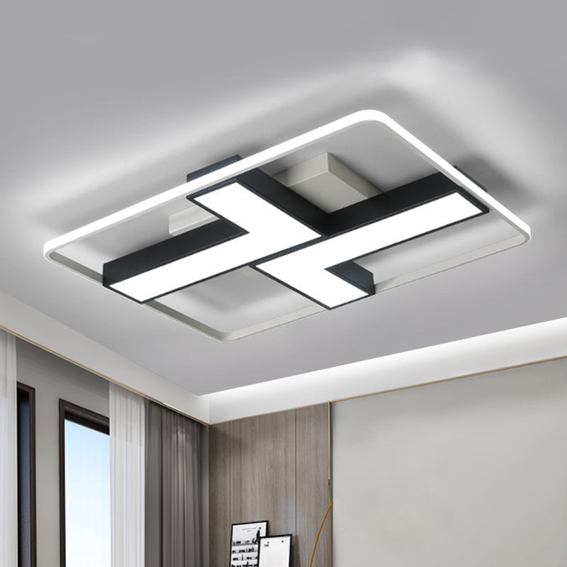 Black L Shaped Led Ceiling Mount Light Fixture For Study Room In Warm/White 19’/24.5’/31.5’ W