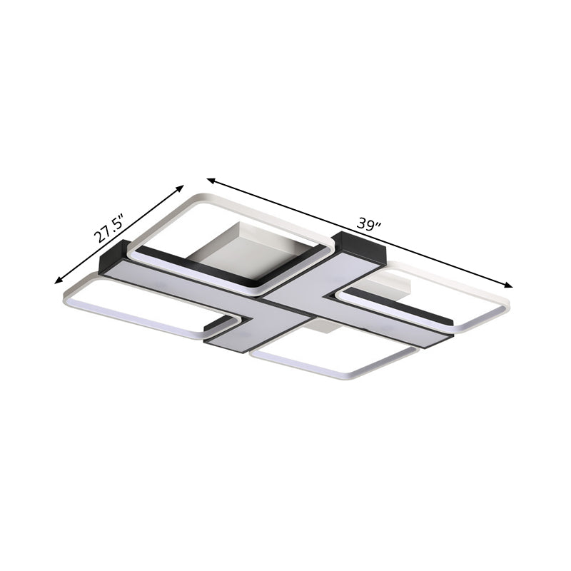 Black L Shaped Led Ceiling Mount Light Fixture For Study Room In Warm/White 19’/24.5’/31.5’ W