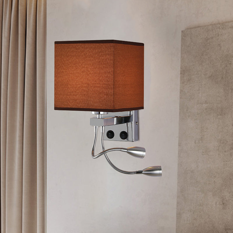Modern Cube Wall Sconce With Fabric Shade- 1 Light Mount In White/Black/Beige Brown