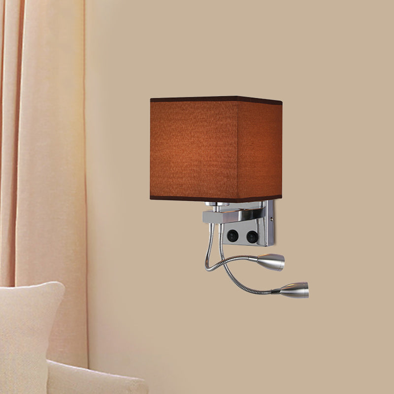 Modern Cube Wall Sconce With Fabric Shade- 1 Light Mount In White/Black/Beige