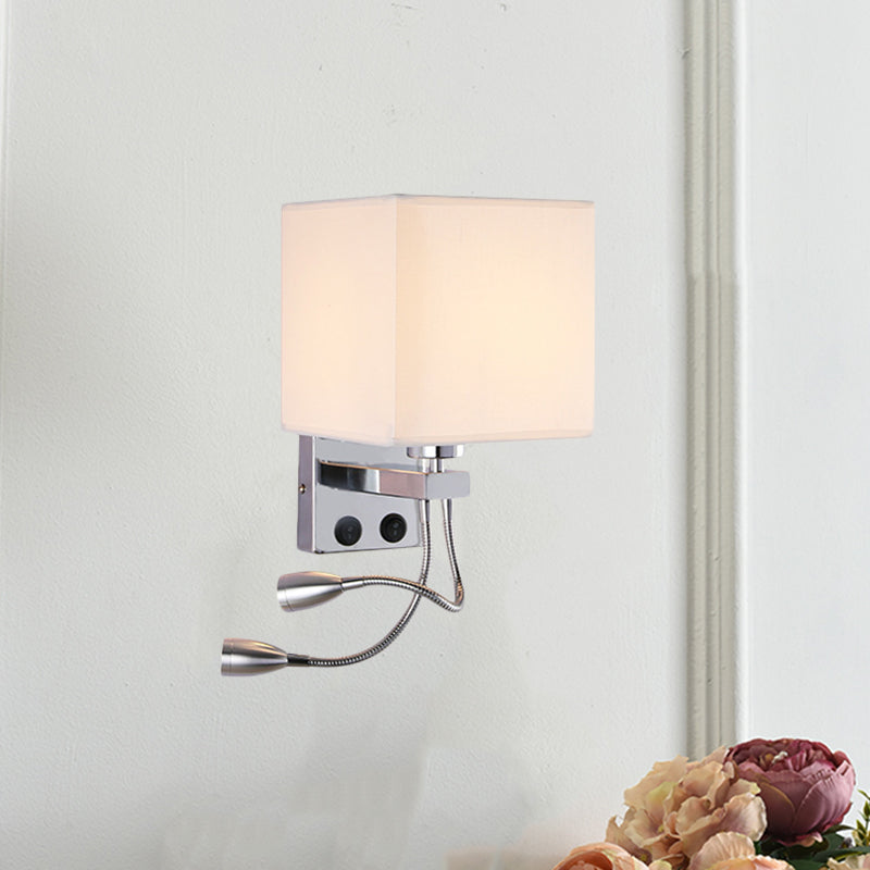 Modern Cube Wall Sconce With Fabric Shade- 1 Light Mount In White/Black/Beige